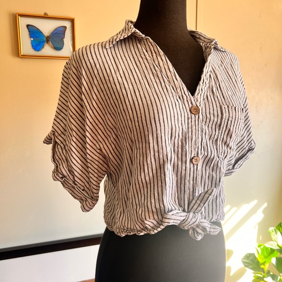 Love, tree size large, striped button-down, short sleeve shirt - Picture 7 of 9